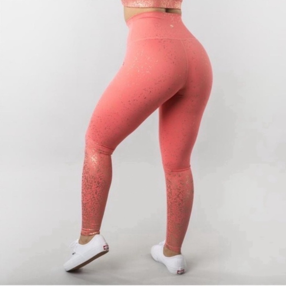 BuffBunny Rosé Coral Gold Shimmer Metallic Leggings Small